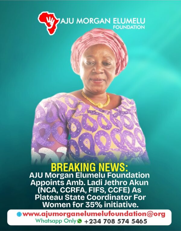 Amb. Ladi Jethro Akun Appointed Women for 35% Plateau State Coordinator